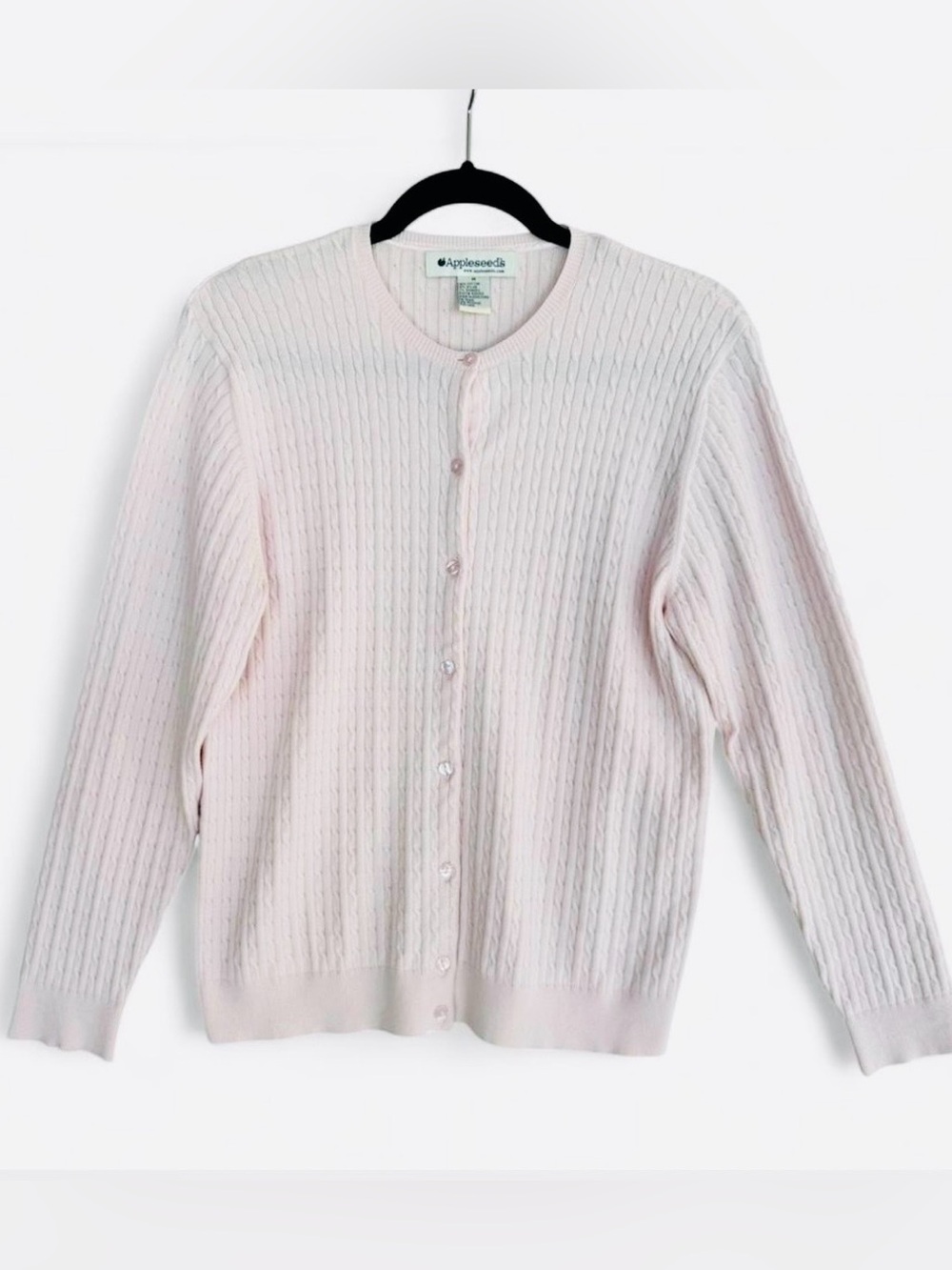 Appleseed's Pale Pink Cable-Knit Button Cardigan